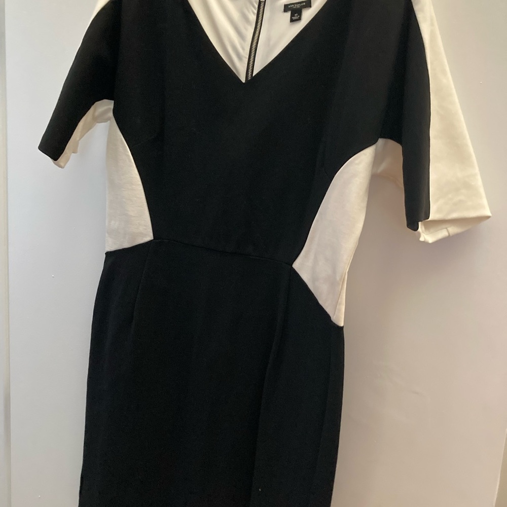 White and black dress.